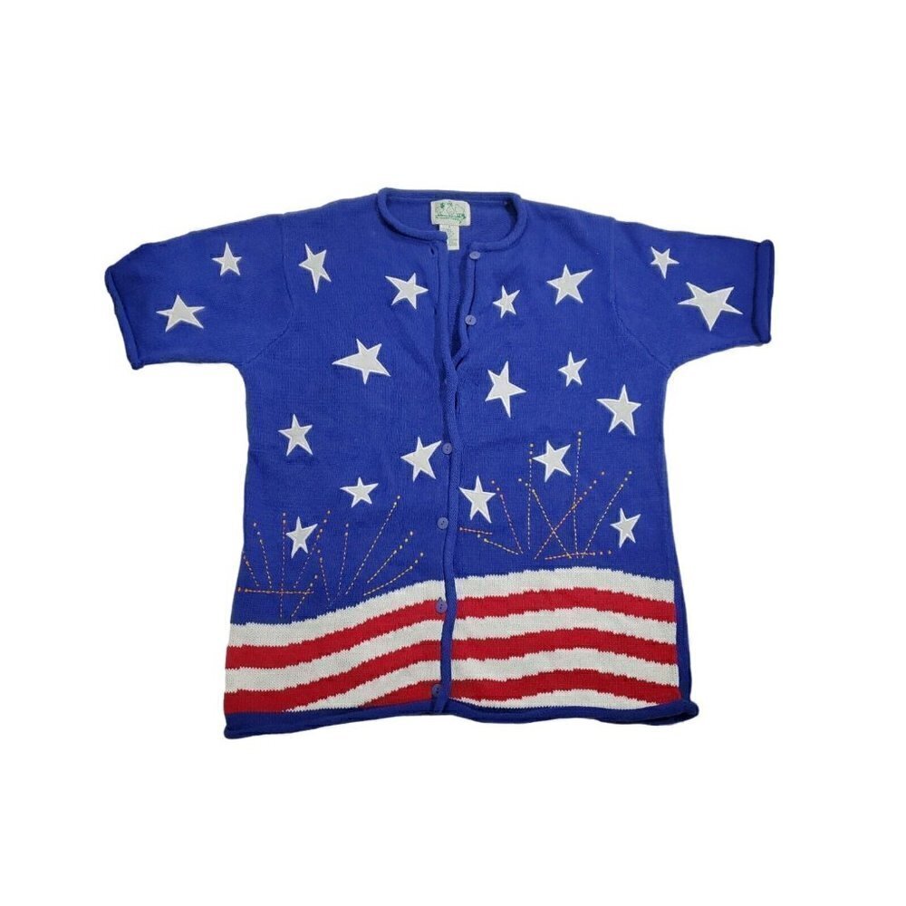 The Quacker Factory Women's Short-Sleeved USA Stars  Cardigan Sweater Si…